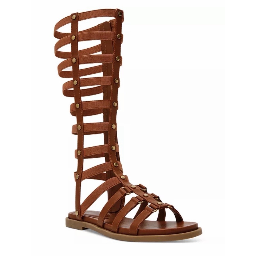 Wild‎ Pair Size-6.5M Romikaa Knee High Gladiator Sandals Brown Faux Leather
